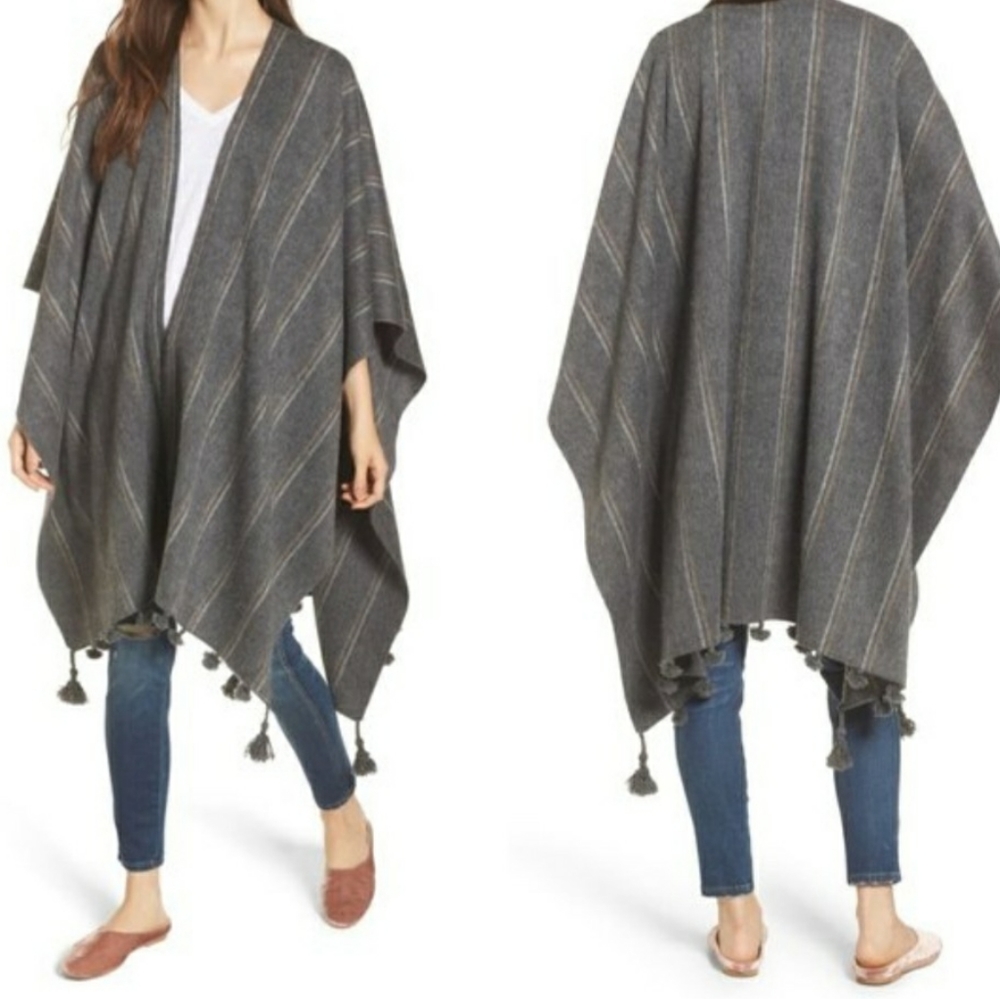 Madewell Stripe Poncho Scarf Wrap Wool Blend - Picture 3 of 3